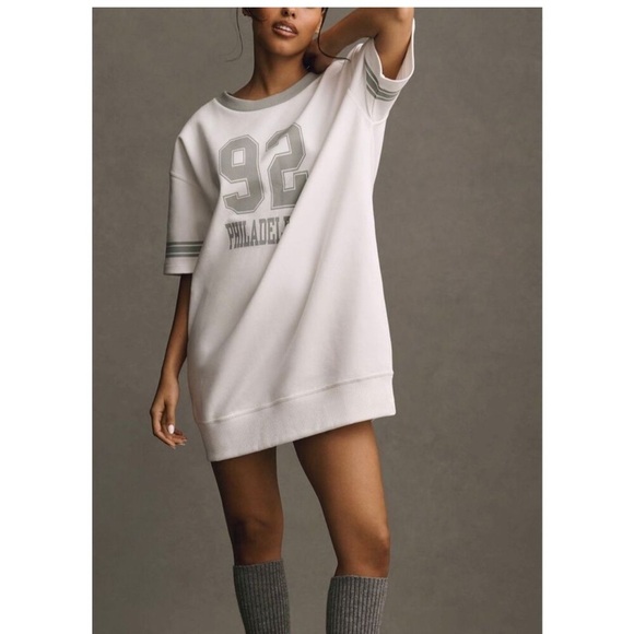 Anthropologie Tops - Anthropologie Daily Practice Sweatshirt Mini Dress White and Gray Size Small
